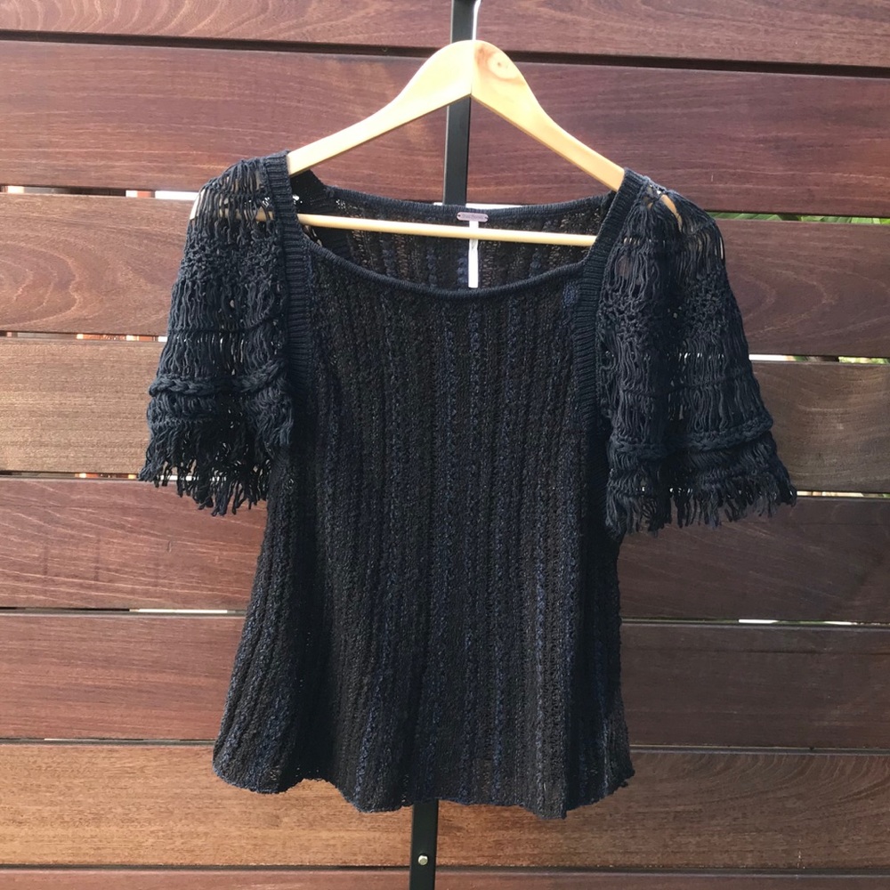 Free People Macrame Sleeve Sweater
